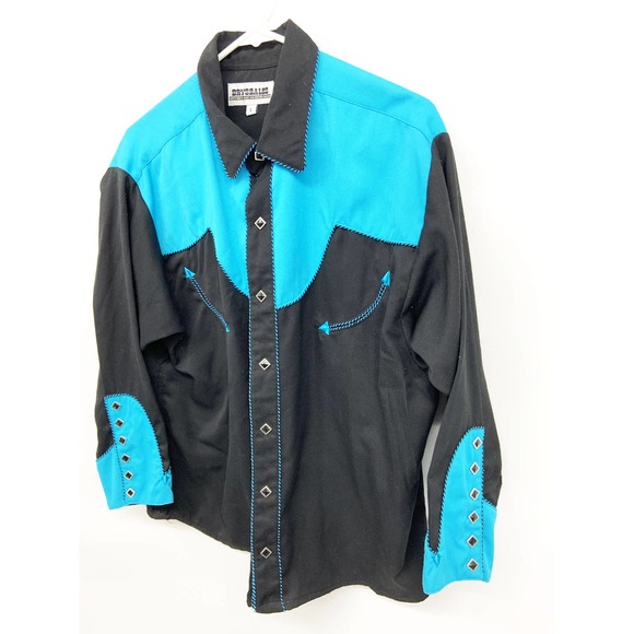 Drysdales Cowboy Collared Snap Front Shirt Blue Black Color Size L - Picture 2 of 7